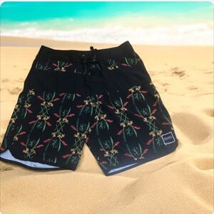 board shorts by Ezekiel size 34 stretch black floral pattern red green b…
